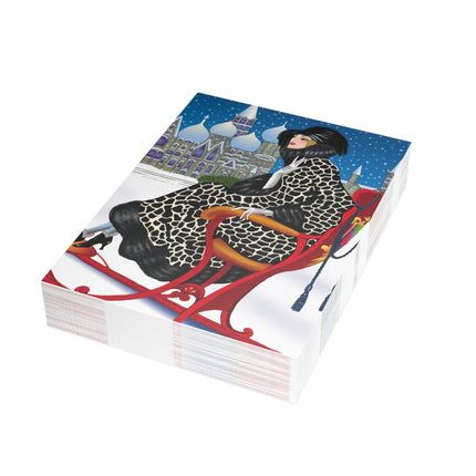 Elegant Winter Woman in Sleigh Greeting Cards (1, 10, 30, and 50pcs)