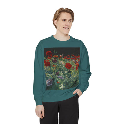 Poppies (A Study of Poppies for Carnation, Lily, Lily, Rose) by John Singer Sargent Unisex Garment-Dyed Sweatshirt