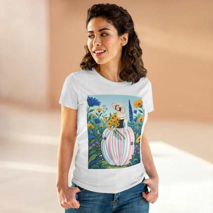 🌻🎀 The Sunflower Garden Bouquet Cotton Tee – Art Deco Floral Elegance