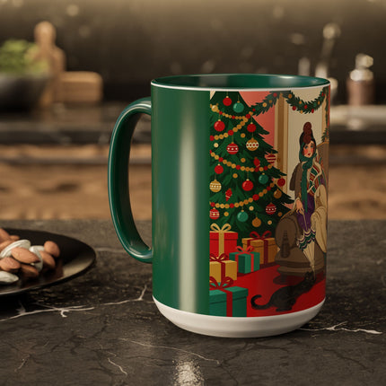 🖤🔥 The Lady Of The Christmas Hearth Colorful Mug – Art Deco Holiday Elegance