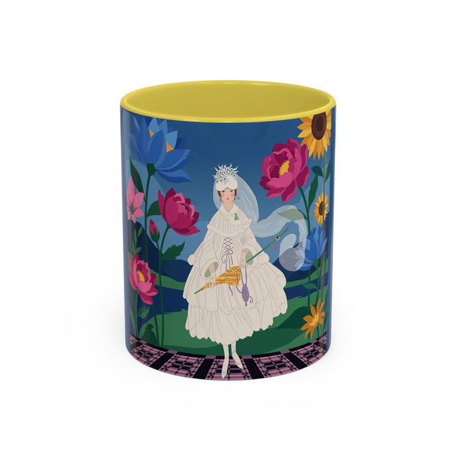 The Lady Of The Golden Parasol Colorful Mugs – Art Deco Botanical Elegance