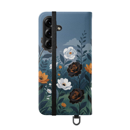 🌹💧 The Midnight Garden Keeper Flip Case – Art Deco Floral Fantasy