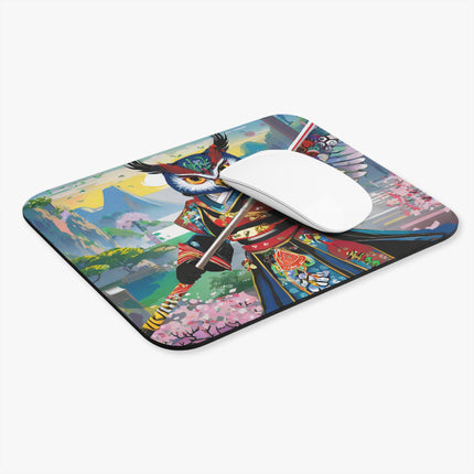 Cyberpunk Samurai Owl Mouse Pad, Rectangle