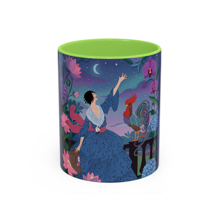 The Lady And The Morning Song Colorful Mugs – Art Deco Botanical Elegance