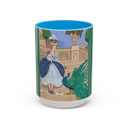 The Peacock's Admiration Colorful Mug (11oz, 15oz) – Rococo Elegance, Peacock Beauty & Garden Charm