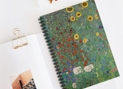 Farm Garden with Sunflowers by Gustav Klimt Spiral Notebook - Ruled Line
