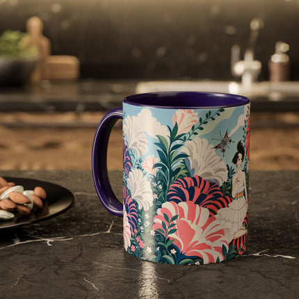 🌸🦋 The Enchanted Pink Blossom Retreat Colorful Mug – Art Deco Floral Whimsy