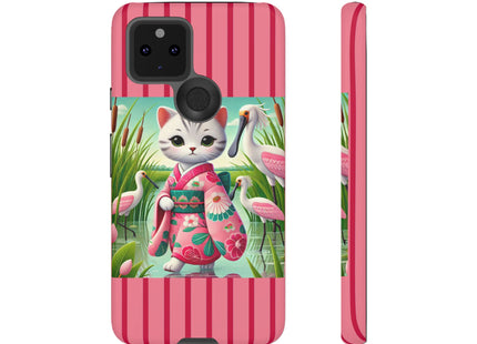 Geisha Kitten Strolls Among the Spoonbills Phone Cases