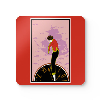 Woman Waiting for her Beloved at 1:59 by Kobayashi Kaichi Corkwood Coaster Set