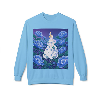 💙🌸 The Enchanted Blue Blossom Garden Midweight Crewneck Sweatshirt – Art Deco Floral Elegance