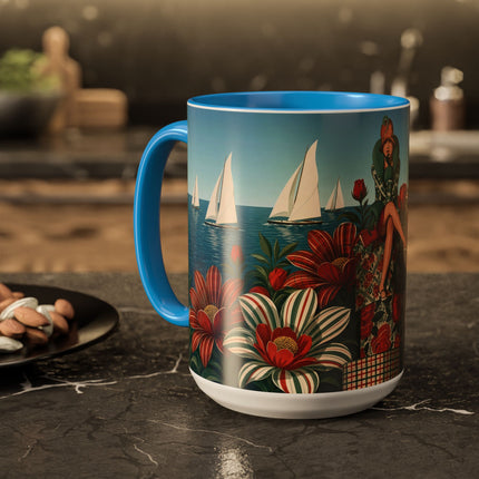 ⛵🌹 The Seaside Rose Traveler Colorful Mug – Art Deco Floral Elegance