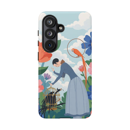🦜🌺 The Lady Of The Garden Aviary Phone Case – Art Deco Floral Whimsy