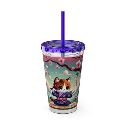 Samurai Kitten Sunsplash Tumbler with Straw, 16oz