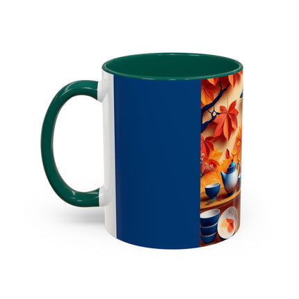 Blue Jay at an Autumn Tea Ceremony Colorful Mugs (11oz, 15oz)