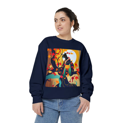 Black Cat in Kimono Unisex Garment-Dyed Sweatshirt