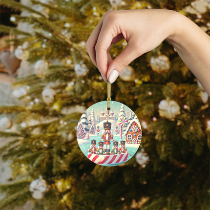 Nutcracker Candy-Striped Adventure Glass Ornament