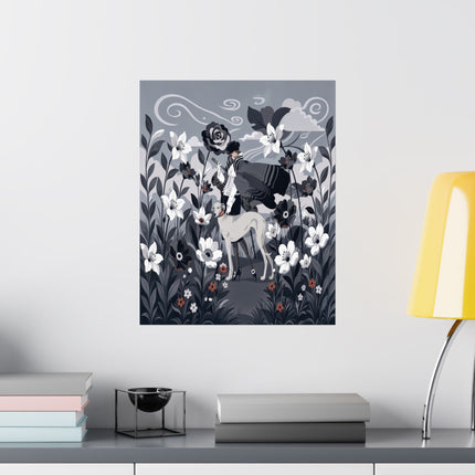 🖤🐕 The Lady Of The Midnight Hound Matte Vertical Poster – Art Deco Fashion Whimsy