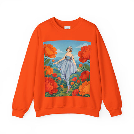 🌺🩵 The Poppy Hill Promenade Crewneck Sweatshirt – Art Deco Fashion Whimsy