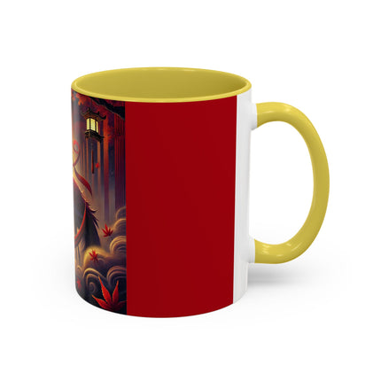 Regal Crimson Crane in the Autumn Mist Colorful Mugs (11oz, 15oz)