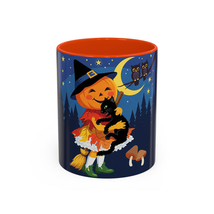 🎃🐈‍⬛ The Little Pumpkin Witch And Her Black Cat Colorful Mug – Whimsical Halloween Charm