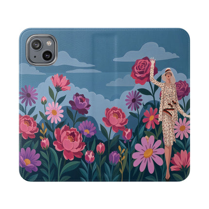 🌸☁️ The Lady Among The Giant Flowers Flip Case – Art Deco Floral Fantasy