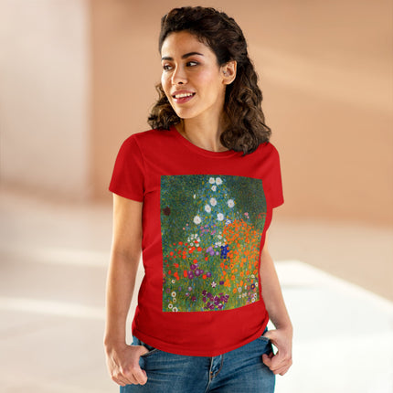 Cottage Garden by Gustav Klimt Women's Midweight Cotton Tee