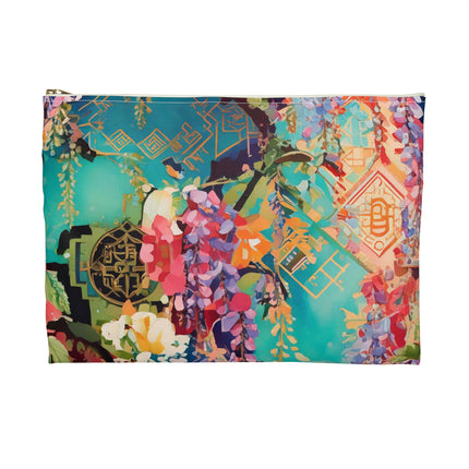 Golden Wisteria Symphony Accessory Pouch – Klimt Inspired Floral Art Design