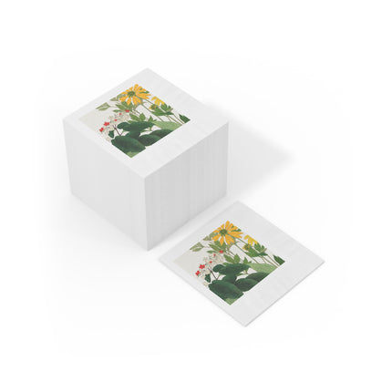 Clerodendrum & Rudbeckia by Tanigami Kônan White Coined Napkins