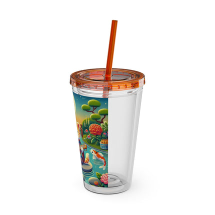 Melodic Kitten by the Koi Pond Sunsplash Tumbler with Straw, 16oz