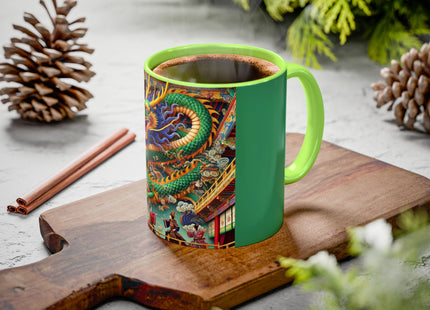 Tibetan Dragon Over Kabuki Duel Colorful Mugs (11oz, 15oz)