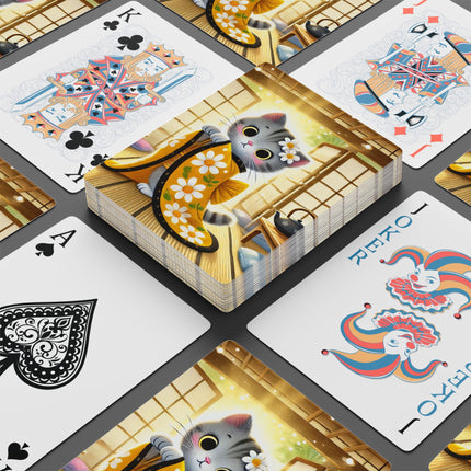 Playful Kitten in the Tea Room Playing Cards