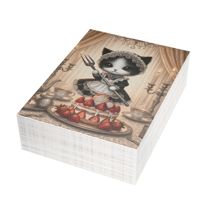 🐈🍓 The Little Parlour Maid’s Strawberry Tea Greeting Card – Whimsical Animal Adventure