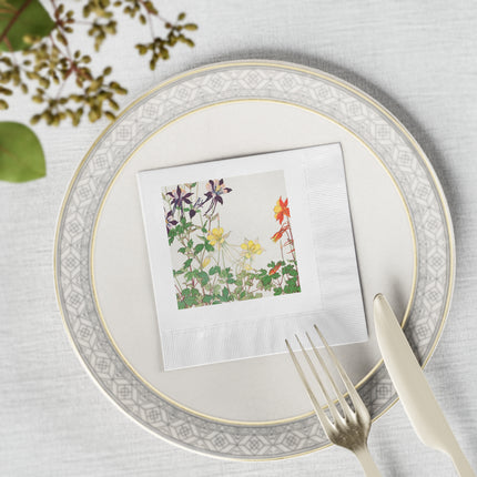 Aquilegia Flowers by Tanigami Kônan White Coined Napkins