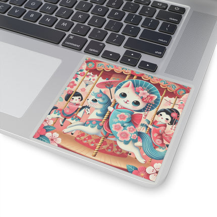 Geisha Kitten's Enchanted Carousel Ride Kiss-Cut Stickers (4 Sizes)