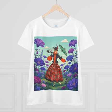 🌺✨ The Enchanted Flower Promenade Cotton Tee – Art Deco Fashion Whimsy