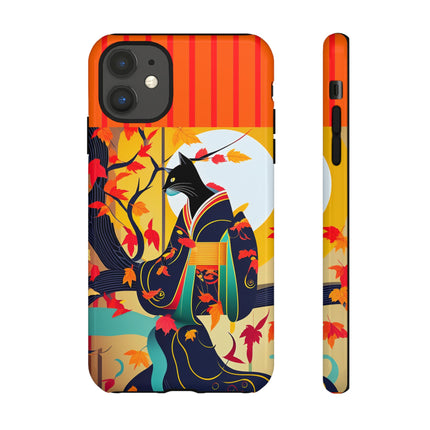 Black Cat in Kimono Phone Cases