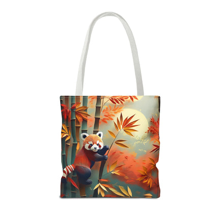 Red Panda at an Autumn Bamboo Grove Tote Bag (AOP)