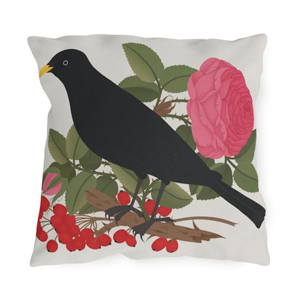 Blackbird & Rose Outdoor Pillows – Timeless Elegance & Nature's Harmony