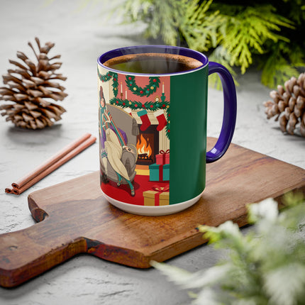🖤🔥 The Lady Of The Christmas Hearth Colorful Mug – Art Deco Holiday Elegance