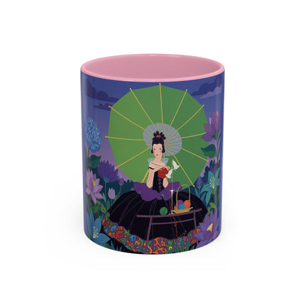 The Lady Of The Moonlit Needlework Colorful Mugs – Art Deco Crafting Elegance