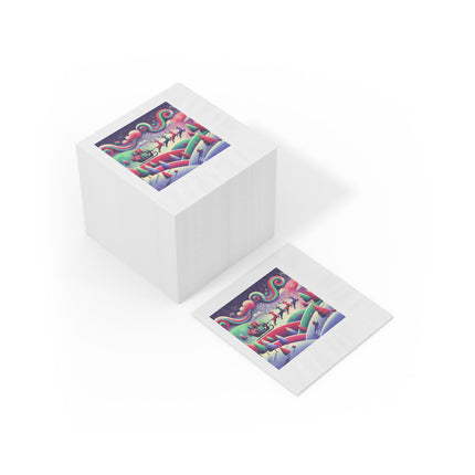Festive Reindeer Flight White Coined Napkins