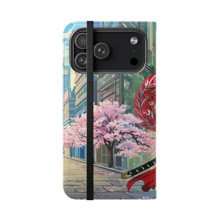 🦁🦊⚔️ Cyberpunk Lion Samurai Flip Case – Futuristic Honor & Kitsune Spirit