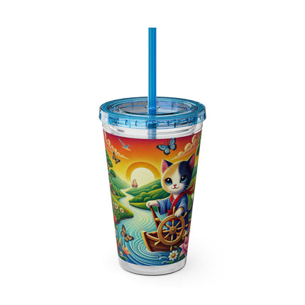 Sailor Kitten’s River Adventure Sunsplash Tumbler with Straw, 16oz