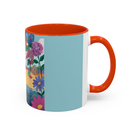 The Lady Of The Coral Parasol Colorful Mugs – Art Deco Coastal Elegance