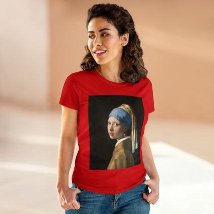 Girl with a Pearl Earring by Johannes Vermeer Women's Midweight Cotton Tee