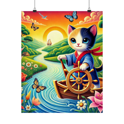 ⛵🐱 Sailor Kitten’s River Adventure Matte Vertical Poster – Whimsical Journey & Storybook Adventure