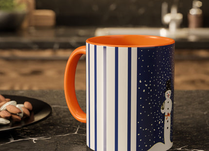 Snowman in Falling Snow Colorful Mugs (11oz, 15oz)