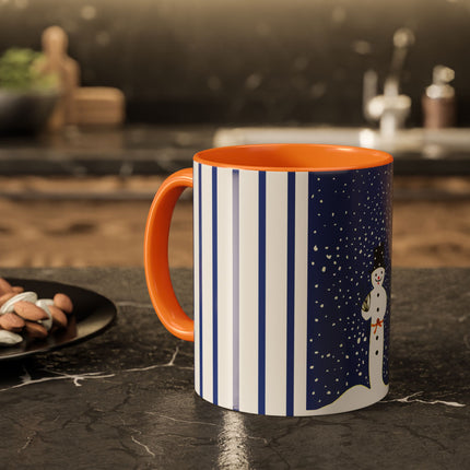 Snowman in Falling Snow Colorful Mugs (11oz, 15oz)