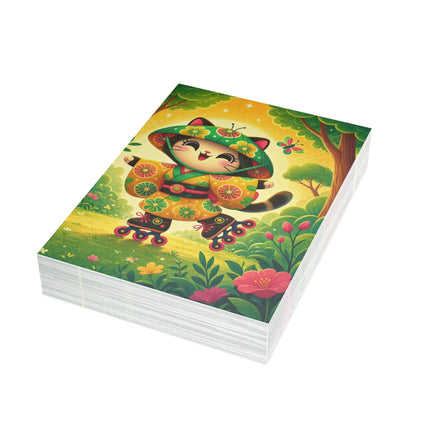 🛼🌼 The Roller-Skating Garden Kitten Greeting Card – Whimsical Woodland Adventure