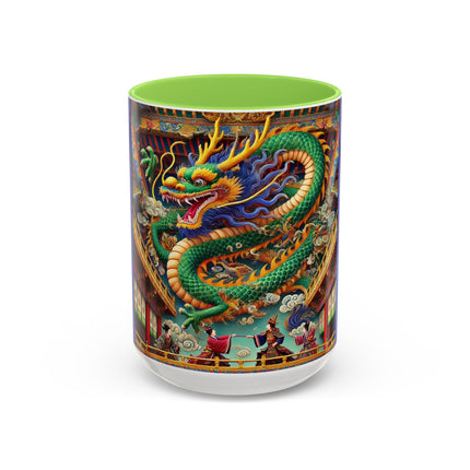 Tibetan Dragon Over Kabuki Duel Colorful Mugs (11oz, 15oz)